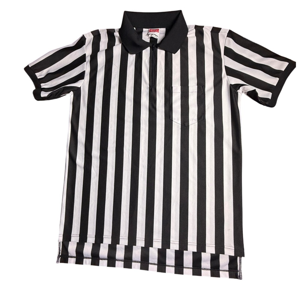Rawlings Referee Shirt Adult L Black White Striped Short Sleeve